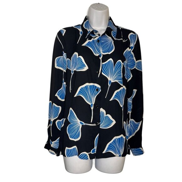 Cabi Regal Blouse #6080 Black Blue floral Button Front Long Sleeve size small - Picture 1 of 8